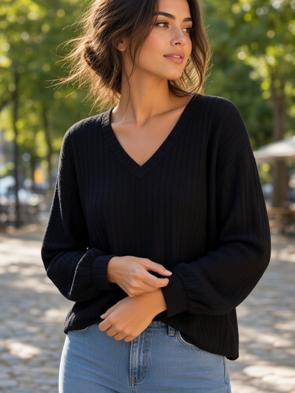 Hotouch Classic Black V-Neck Sweater - Lightweight Everyday Knit